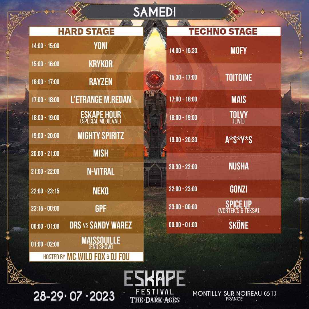 Timetable samedi - Eskape Festival 2023