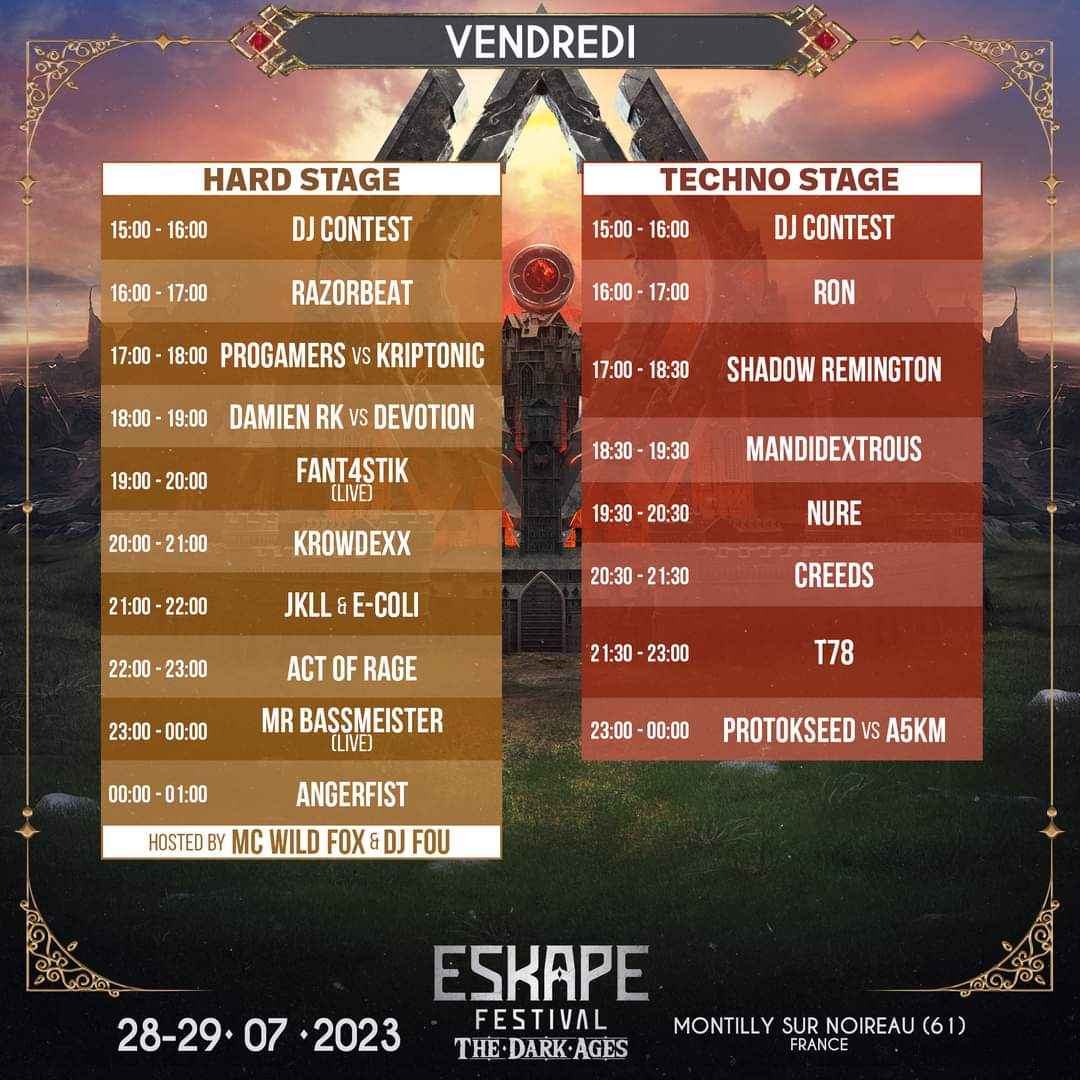 Timetable vendredi - Eskape Festival 2023